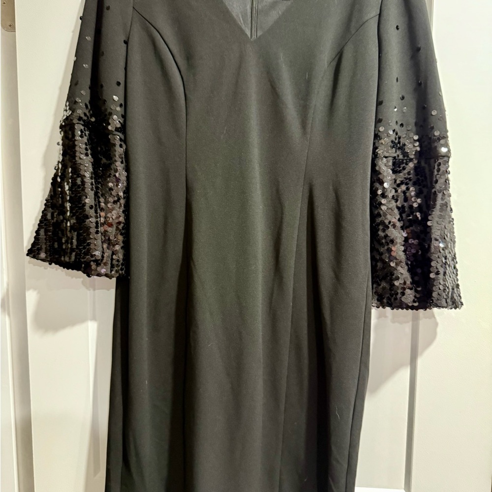 Vince Camuto Black Dress with Sequin Sleeves